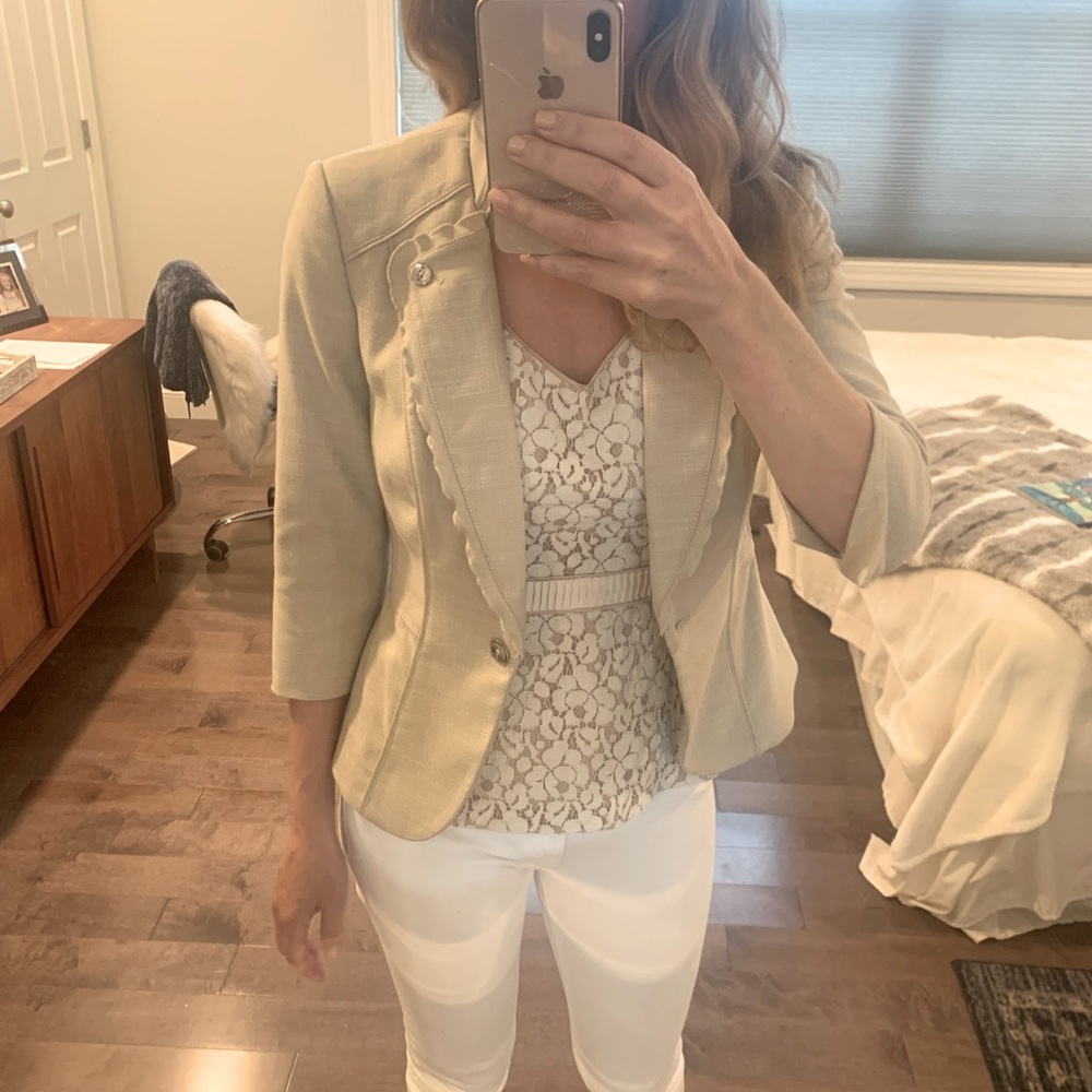 WHBM fitted tan jacket with silver buttons. Size 0